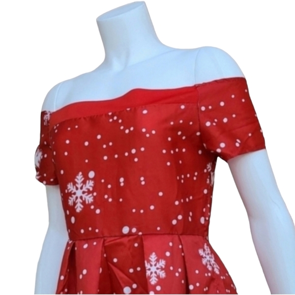 VINTAGE CHRISTMAS HOLIDAY Dress Small 4 6 Rockabilly Pin Up Off Shoulder Festive - Picture 4 of 14
